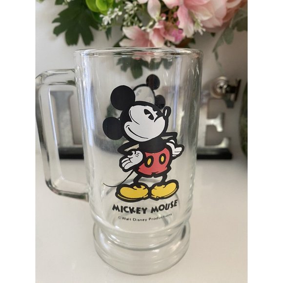 Vintage‎ Disney World Mickey Mouse Beer Glass Mug Stein Footed Clear 16oz 1970s - Picture 12 of 16